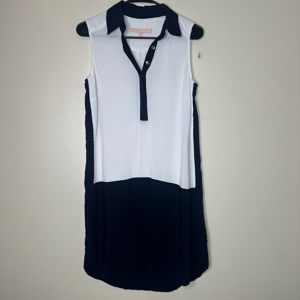 Hutch Dress Colorblock Sleeveless Shift Mini White Navy XS
